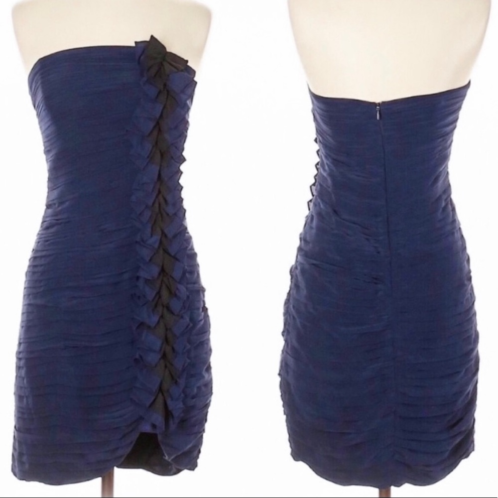 Shoshanna Navy Ruffle Strapless Cocktail Dress